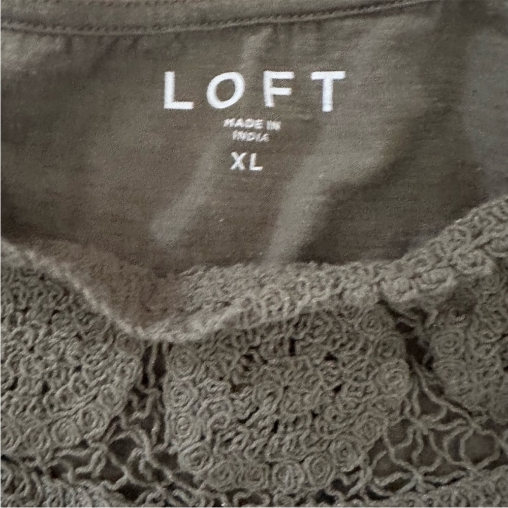 XL LOFT Sage Green Short Sleeve Top Flutter Sleeve Boho Crochet Bohemian - Picture 3 of 4